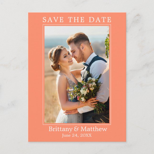Modern Minimalist Coral Save the Date Postcard (Front)