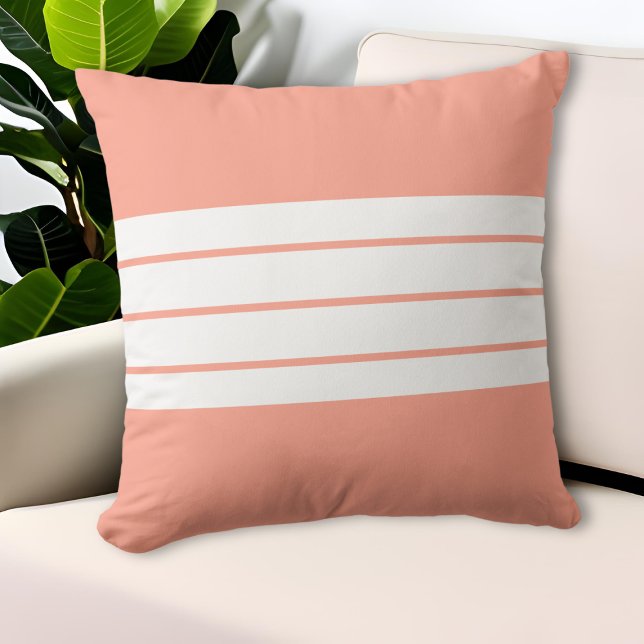 Modern Minimalist Coral White Stripes Throw Pillow (Creator Uploaded)