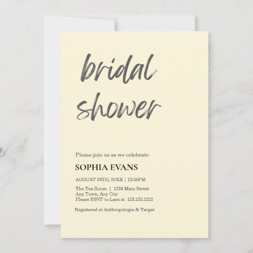 Modern Minimalist Cornsilk Bridal Shower Invitation