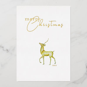 Modern Minimalist Corporate Christmas Reindeer  Foil Holiday Card