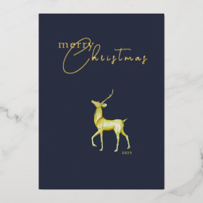 Modern Minimalist Corporate Christmas Reindeer  Foil Holiday Card