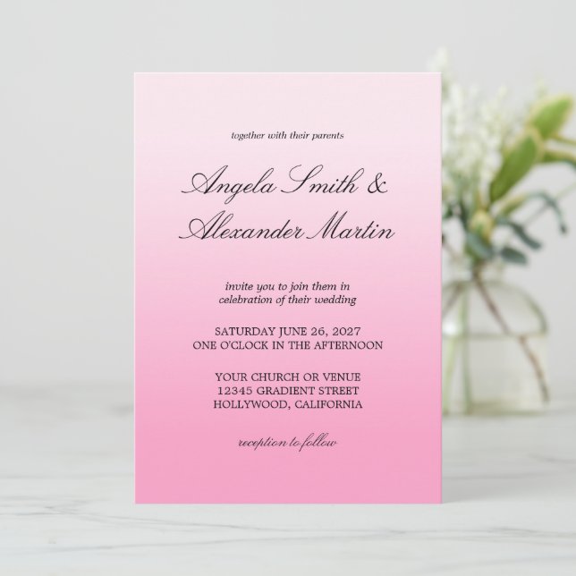 Modern Minimalist Cotton Candy Pink Gradient Invitation (Standing Front)
