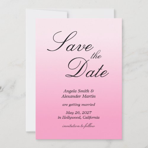 Modern Minimalist Cotton Candy Pink Gradient Save The Date