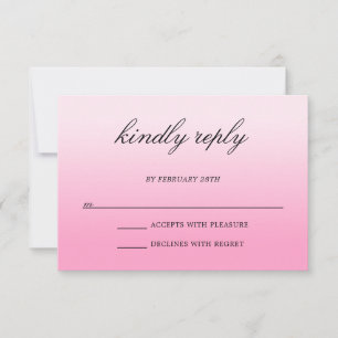 Modern Minimalist Cotton Candy Pink Ombre Wedding RSVP Card