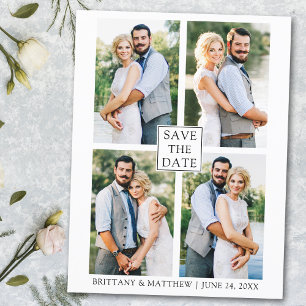 Modern Minimalist Couple 4 Photo Save the Date Postcard