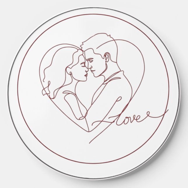 Modern Minimalist Couple Line Art - Wireless Charg (Front)