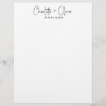 Modern Minimalist Couple Name Monogram Letterhead<br><div class="desc">A simple modern handwritten script contemporary typography letterhead for the modern minimalist couple. If you would like to change the colors of fonts or font style, after personalizing simply click on "edit further", select your type and see the color palette on the right, and the font choices. If you would...</div>