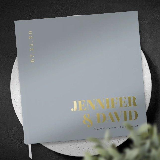 Modern Minimalist Couple Names Simple Wedding Foil Guest Book (Modern minimalist couple names simple wedding guest books)