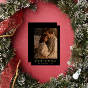 Modern Minimalist Couple Photo Black Christmas Foil Holiday Card