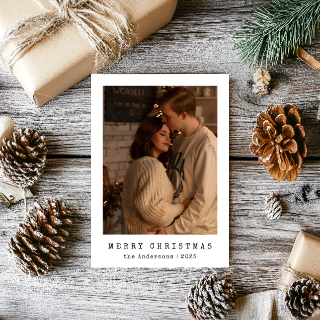 Modern Minimalist Couple Photo Black Christmas Holiday Card (Creator Uploaded)