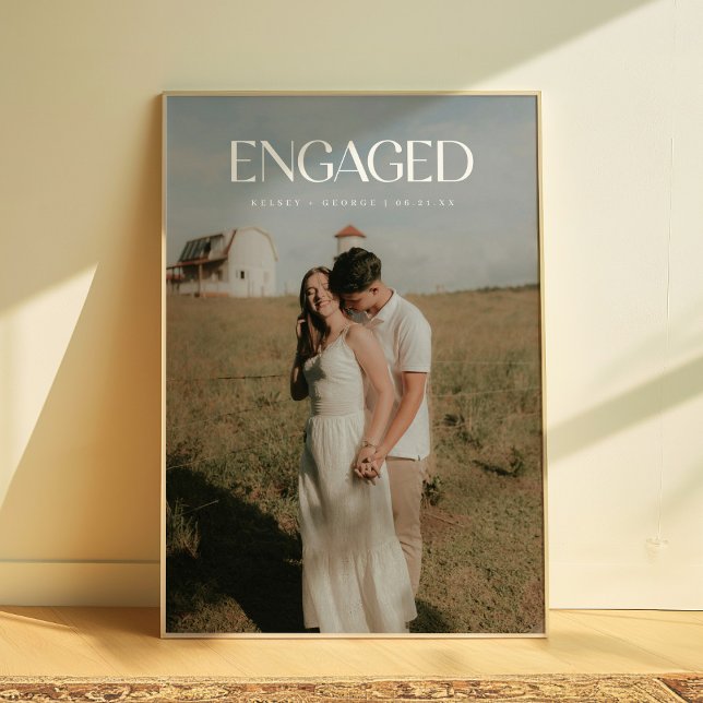 Modern Minimalist Couple Photo "Engaged" Poster (Creator Uploaded)