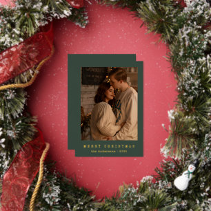 Modern Minimalist Couple Photo Green Christmas Foil Holiday Card