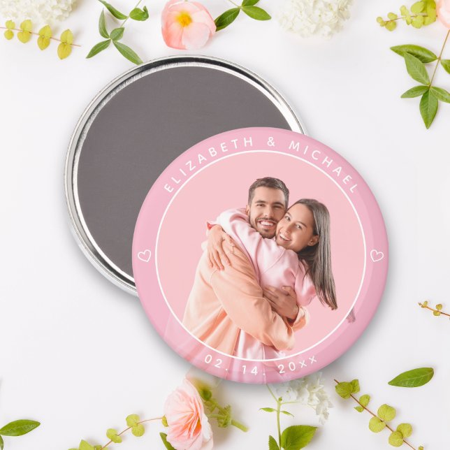 Modern Minimalist Couple Photo Pink Wedding Favor Magnet (Creator Uploaded)