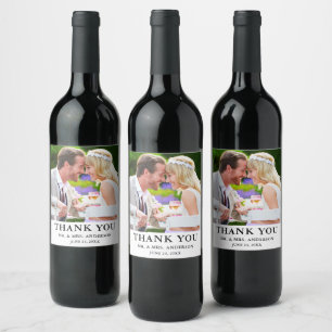 Modern Minimalist Couple Photo Wedding Thank You Wine Label
