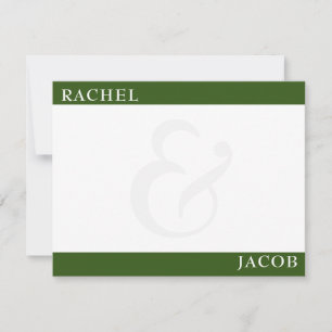 Modern Minimalist Couple's Dark Green Stationery Note Card
