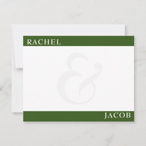 Modern Minimalist Couples Dark Green Stationery Note Card