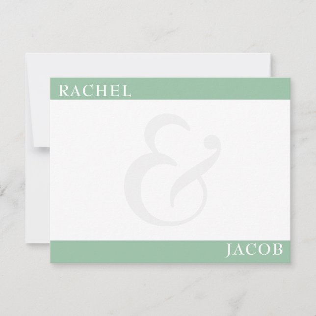 Modern Minimalist Couple's Sage Green Stationery Note Card (Front)