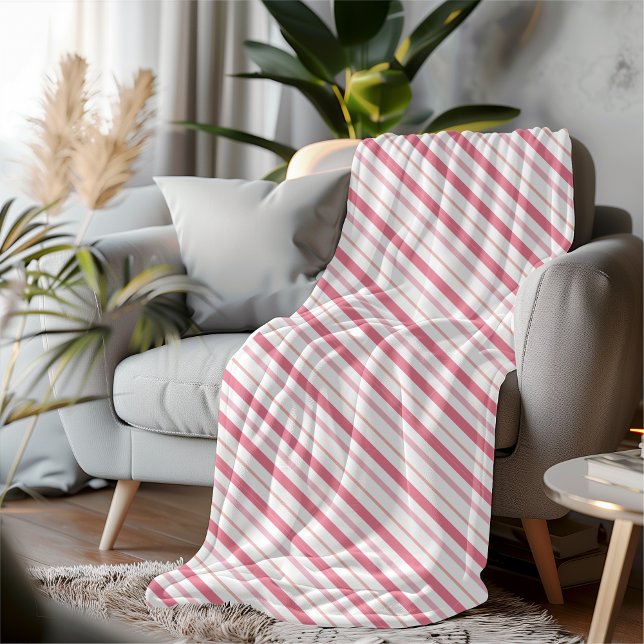 Modern Minimalist Cozy Decor Blush Pink Striped Fleece Blanket (Creator Uploaded)