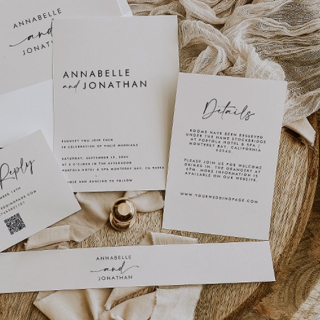 Modern Minimalist Cream & Black Script Wedding  Enclosure Card (Creator Uploaded)