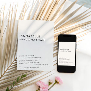 Modern Minimalist Cream & Black Script Wedding  Invitation