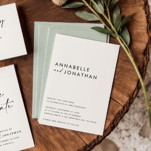 Modern Minimalist Cream & Black Script Wedding  Save The Date