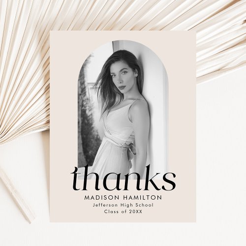 Modern Minimalist Cream Photo Graduation Thank You Postcard