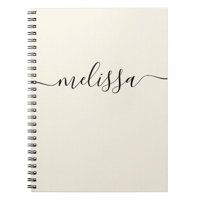 Modern Minimalist Cream Signature Script Notebook (Front)