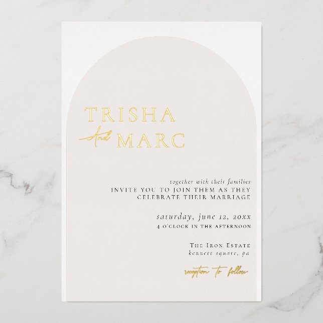 Modern Minimalist Cream Wedding  Foil Invitation (Front)