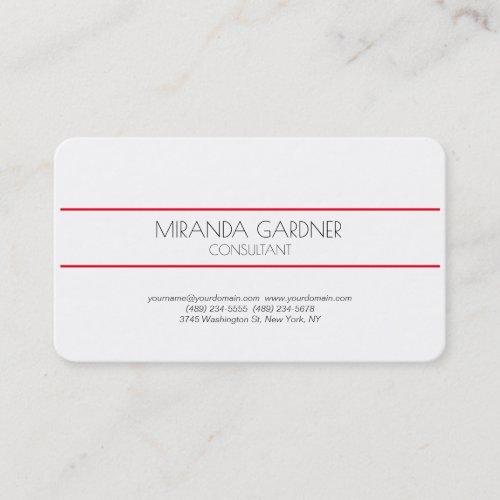 Modern Minimalist Creative Consultant Red White Business Card