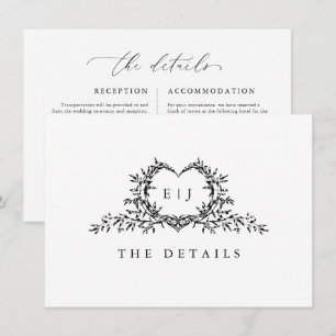 Modern Minimalist Crest monogram wedding Details Enclosure Card