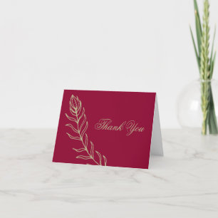 Modern Minimalist Crimson And Gold Bloom Thank You Card