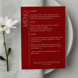 Modern Minimalist Crimson Red Wedding Reception Menu