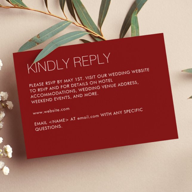 Modern Minimalist Crimson Red Wedding RSVP Card (Creator Uploaded)