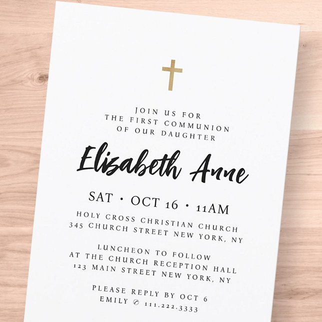  Modern Minimalist Cross For Her First Communion Invitation (Creator Uploaded)
