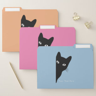 Modern Minimalist Curious Black Cat Peeking File Folder