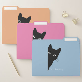 Modern Minimalist Curious Black Cat Peeking File Folder