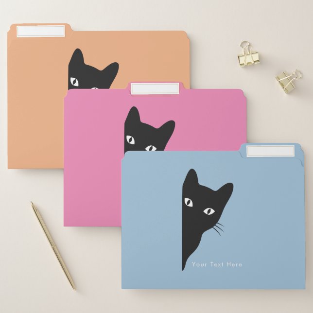 Modern Minimalist Curious Black Cat Peeking File Folder (Set)