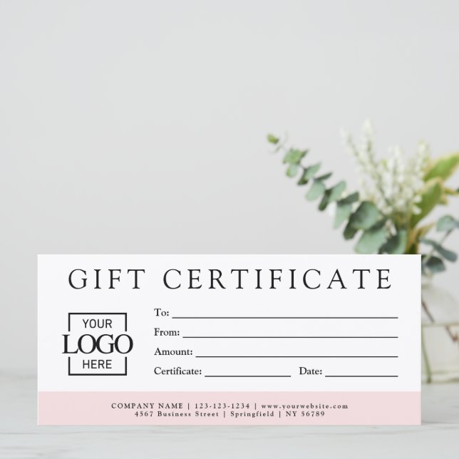 Modern Minimalist Custom Business Gift Certificate (Standing Front)