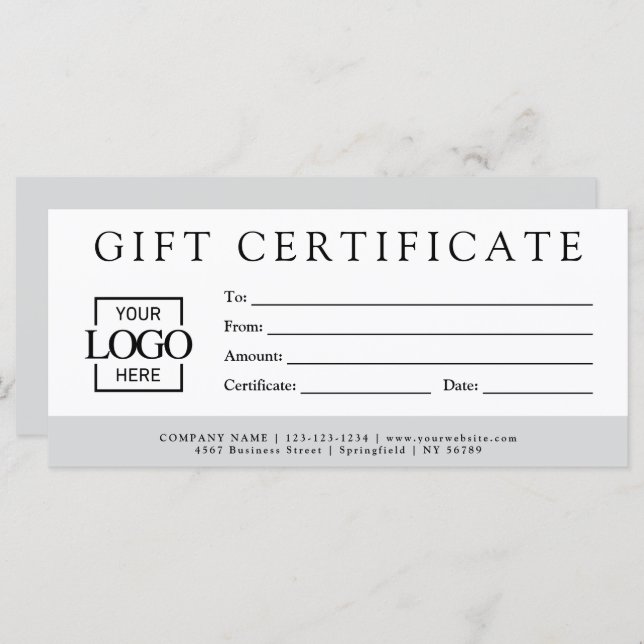 Modern Minimalist Custom Business Gift Certificate (Front/Back)
