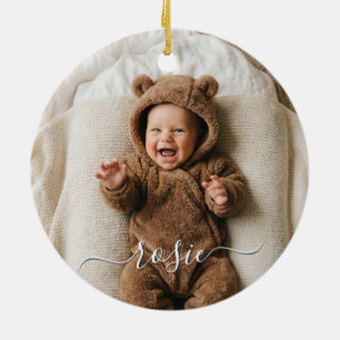 Modern Minimalist Custom Double Sided Baby Photo Ceramic Ornament