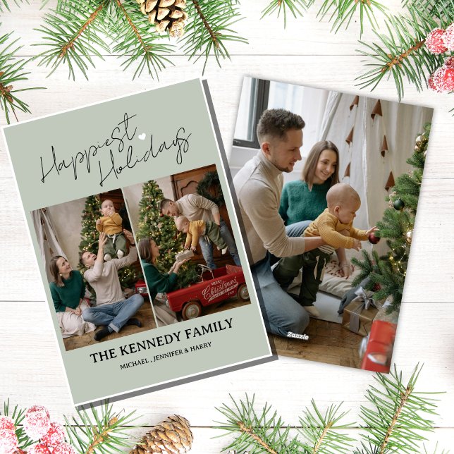 Modern Minimalist Custom Family Name Script Photo  Holiday Card (Creator Uploaded)