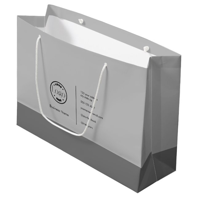 Modern Minimalist Custom Logo Business Gray Large Gift Bag (Front Angled)