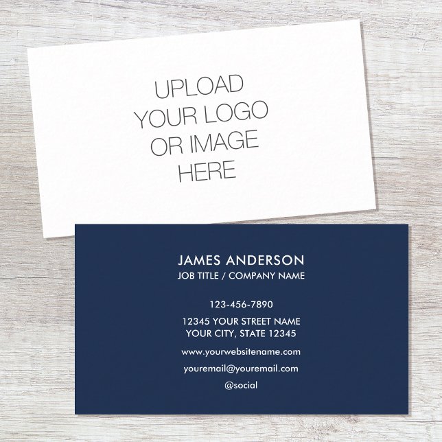 Modern Minimalist Custom Logo Navy Blue White Business Card (Creator Uploaded)