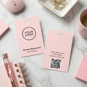 Modern Minimalist Custom Logo QR Code Employee ID Badge