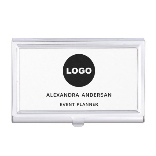 Modern Minimalist Custom Logo Simple Black White  Business Card Case