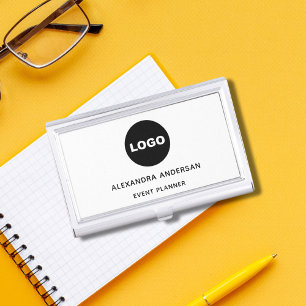 Modern Minimalist Custom Logo Simple Black White Business Card Case