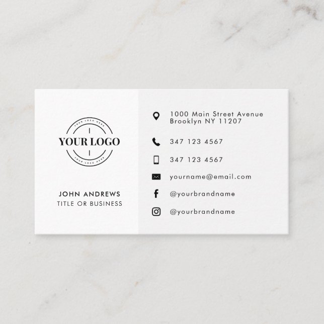 Modern Minimalist Custom Logo Social Media Icons  Business Card (Front)