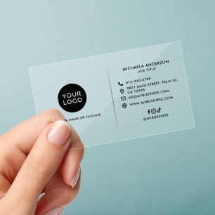 Modern Minimalist Custom Logo & Socials Clear Business Cards