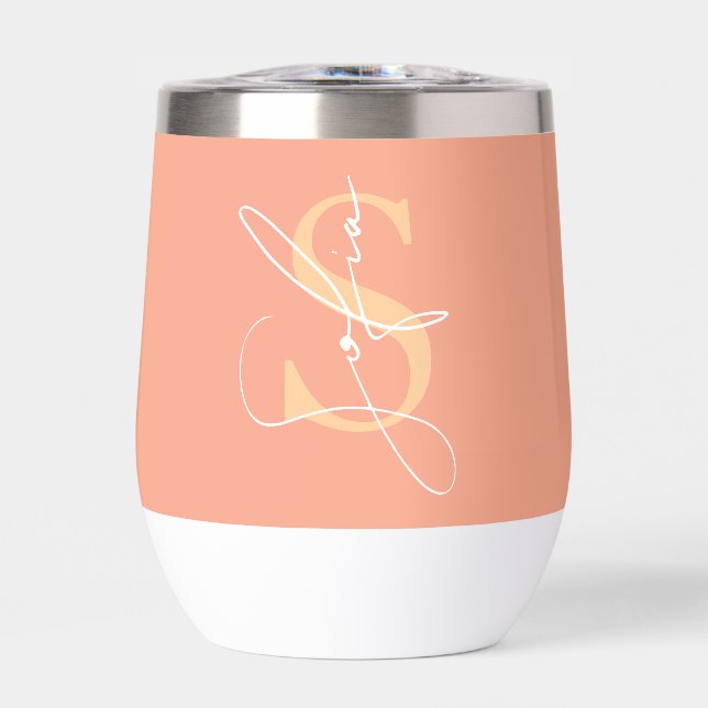 Modern Minimalist Custom Name Script  Thermal Wine Tumbler (Front)
