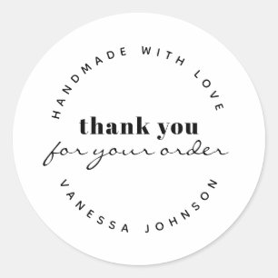 Modern Minimalist Custom Name Thank You Handmade Classic Round Sticker